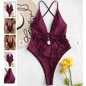 Zaful Backless Plunging High Leg Swimsuit